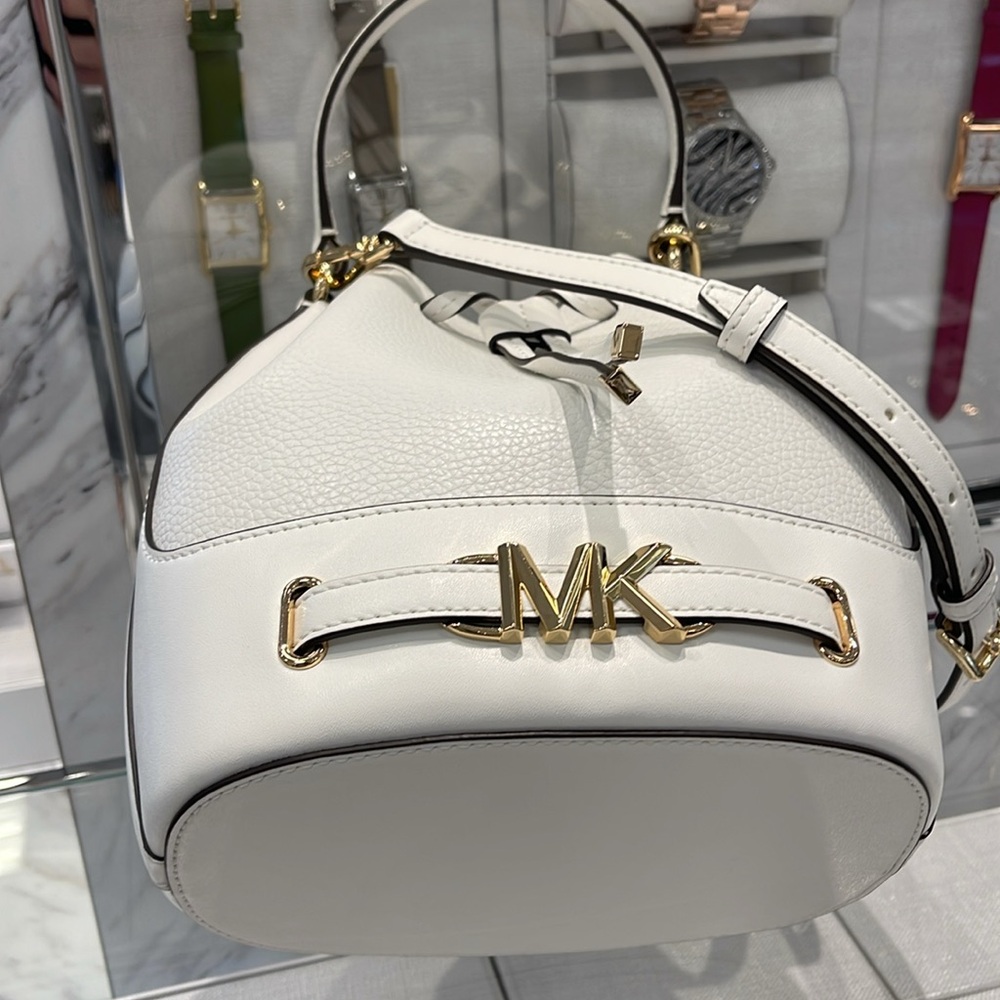 MICHAEL KORS 
Reed Medium Pebbled Leather Bucket Bag Satchel Crossbody Handbag - Picture 7 of 16